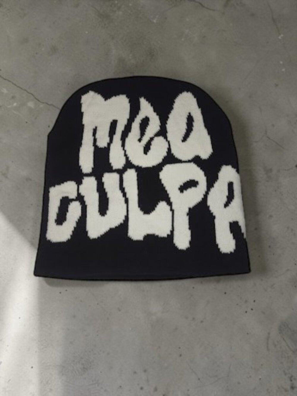 Mea Culpa Beanie Black and White – Authentic Y2K Streetwear Knit Hat